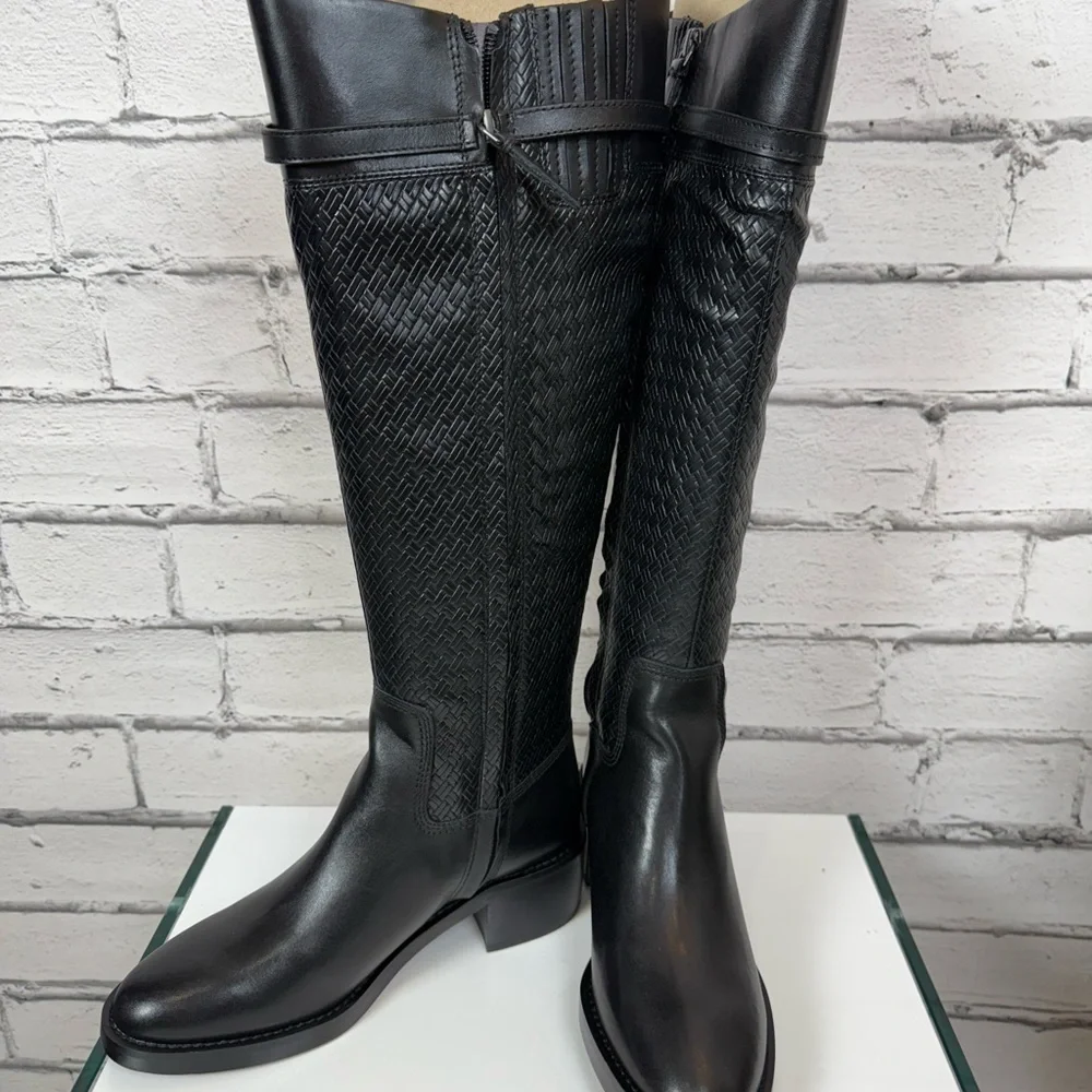FRANCO SARTO Black L Colt Tall Leather Boots Knee High Shoes Woman's 6.5 NEW